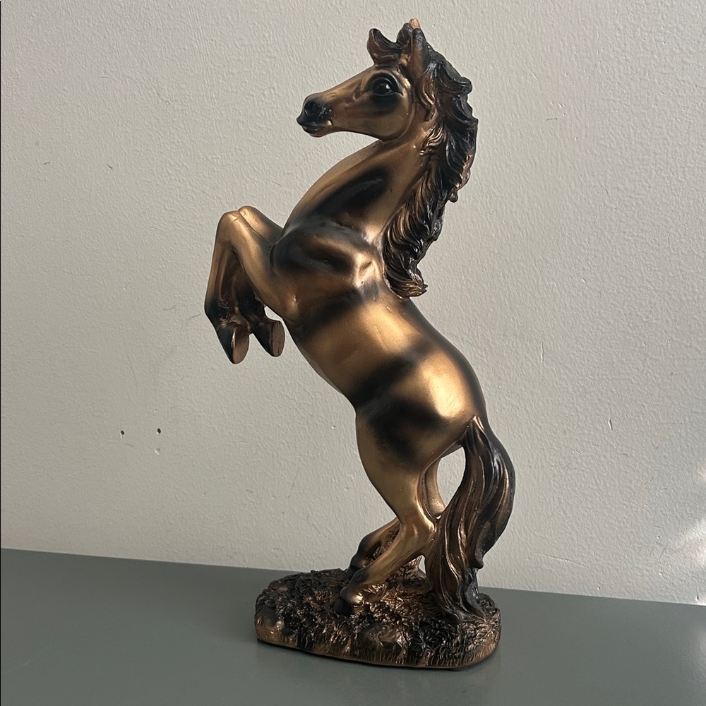Lependor, 12 inch Bronze Standing Rearing Horse Sculpture - Elegant Home Accent